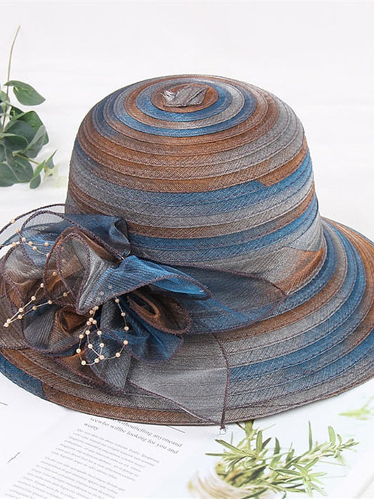 Hat Bucket Hat Sun Hat Blue Pink Wine Party Outdoor Dailywear Floral Floral Stripe Portable Windproof Comfort for Women