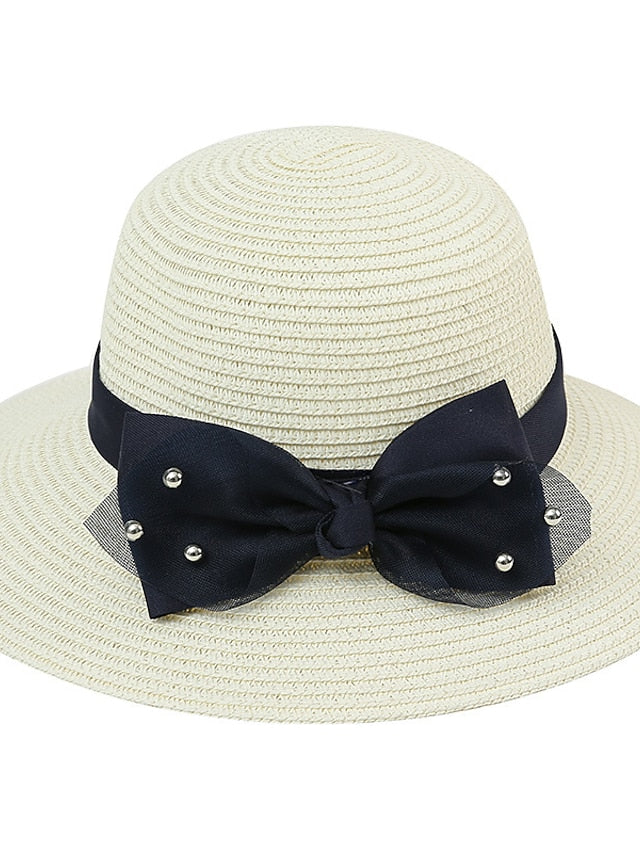 Summer Holiday Casual Women Straw Hat Beach Round Top Outdoor Bow Sun Hat for Women