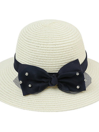Summer Holiday Casual Women Straw Hat Beach Round Top Outdoor Bow Sun Hat for Women
