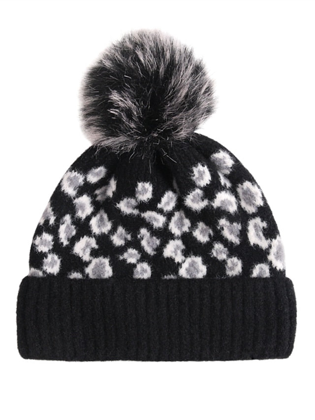 Hat Beanie / Slouchy Black Pink Light Gray Outdoor Home Daily Knit Leopard Portable Windproof Comfort for Women