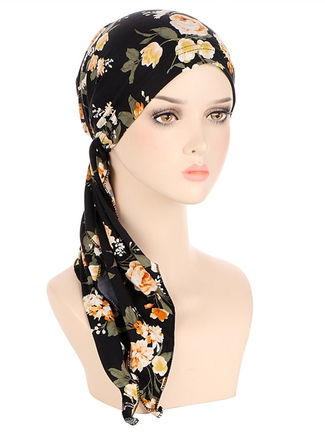 Muslim Printed Hijab Hat Turban Hair Care Cap Indian Beanie Flower Head Wrap Scarf Cover Hair Loss Headwear Bonnet New for Women
