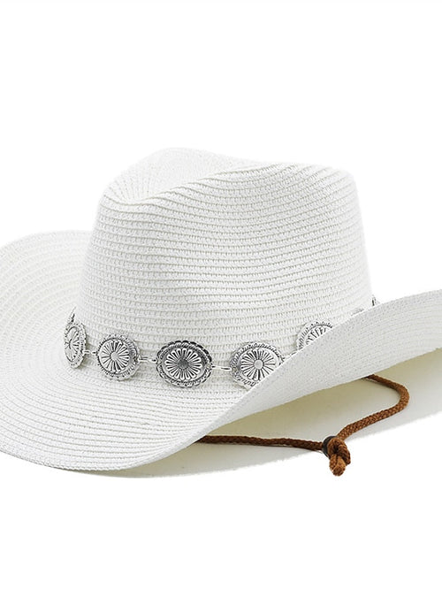 New Summer Men Women Straw Hollow Western Cowboy Hat Elegant Lady Punk Cowgirl Outdoor Jazz Beach with Adjustable Rope Sun Hat for Women