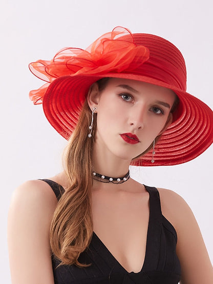 Party Hat Party Wedding Street Mesh Bowknot Ribbon bow Dark Blue Beige Hat Black White Red Green Purple for Women