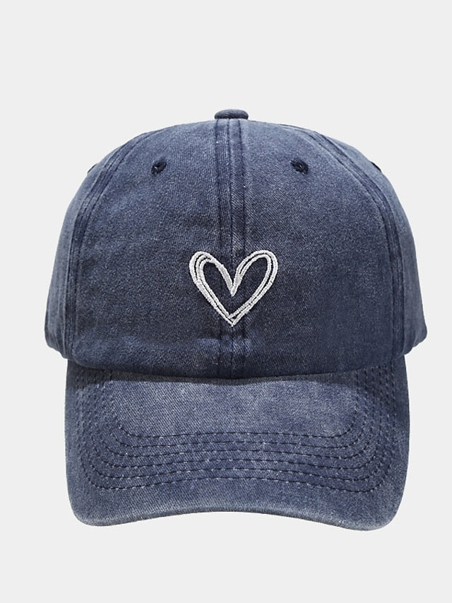 Fashion Outdoor Sport Solid Baseball Caps For Men Women Couple Love Heart Embroidery Snapback Cap Washed Cotton Dad Hat for Women