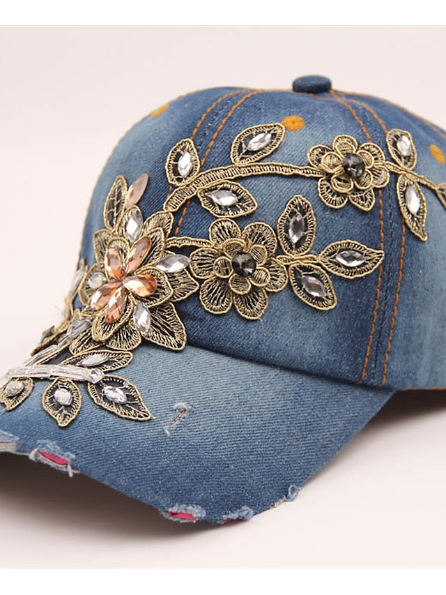 Hat Baseball Cap Blue Yellow Dusty Blue Outdoor Street Dailywear Floral Embroidery Flower Sun Protection Windproof Breathable for Women