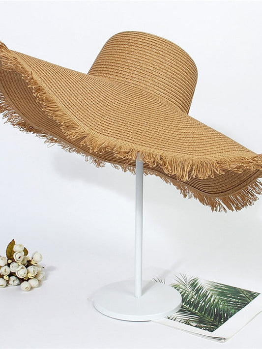 Hat Bucket Hat Straw Hat Black Camel Navy Blue Party Outdoor Holiday Tassel Pure Color Portable Sun Protection Comfort for Women