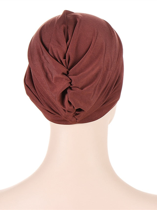 Bohemian Hijab Caps Women Stretchy Hijab Scarf Solid Colors Muslim Hijab Headscarf Turban Hat Muslim Scarf Crinkle Hijab New for Women