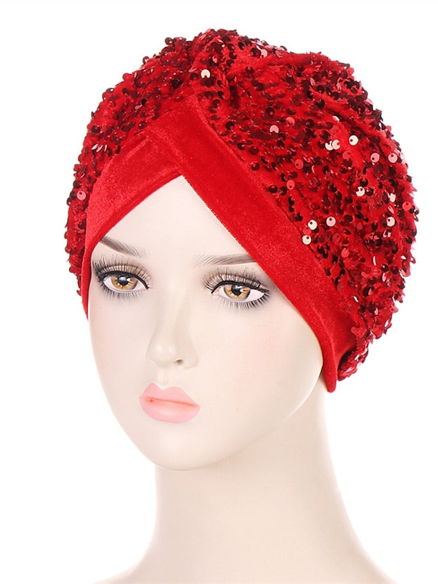 Velvet Sequins Turban Caps For Women Muslim Headscraf Bonnet Femme Musulman Islamic Head Wraps African Indian Hat Protective Hair Cover for Women