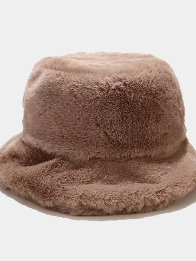 Winter Solid Fur Fluffy Bucket Hats Women Outdoor Warm Sun Hat Soft Furry Fisherman Cap Girl Fashion Panama Cap for Women